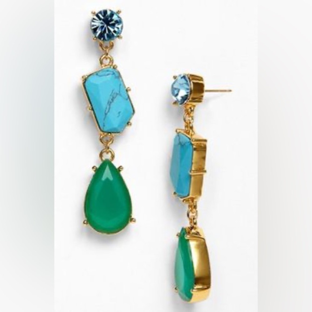 Kate Spade Turquoise Blue Green Linear Fiesta Crystal Dangle Drop Earrings, OS
